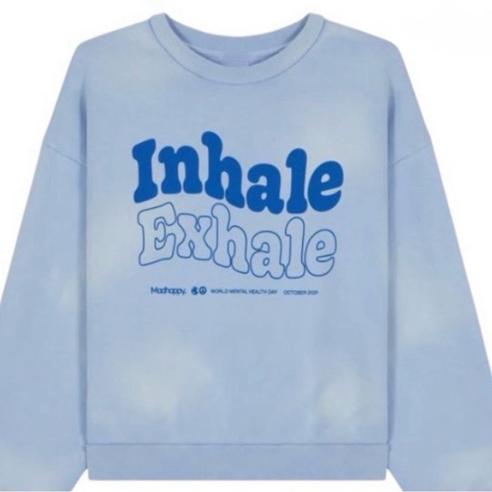 NWT Madhappy World Mental Health Day Heritage Crewneck in Cloud Blue in a size L